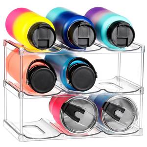 lot 5565 image: LARGER Compartment - Stackable Water Bottle Organizer Holder - for Stanley & Others Large Tumbler - Clear Wine Rack, Cup Bottle Holder for Cabinet Home Countertop Fridge Pantry Shelf, 3 Tier Hold 9