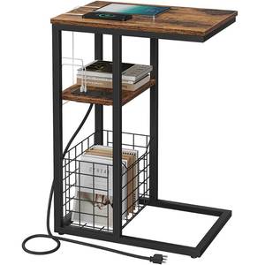 lot 5567 image: Vagusicc C Shaped End Table with Charging Station, Side Table for Couch, Small Side End Table for Small Spaces, 28 High Slide Under Sofa Table for Coffee, Tv Tray Table for Living Room, Rustic Brown