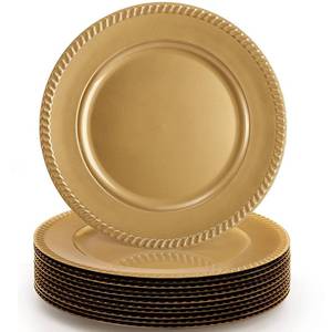 lot 5568 image: Suwimut 12 Pack Plastic Gold Charger Plates, 13 Inch Reusable Round Beaded Charger Plates, Decorative Dinner Chargers Bulk Serving Plate for Wedding, Party, Catering Event, Tabletop Decor