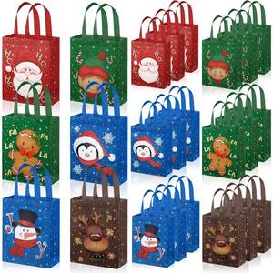 lot 5569 image: Clysee 24 Pcs Christmas Gift Bags with Handles Non Woven Fabric Reusable Treat Bags for Xmas Party, 6 Styles 10.2 x 8.3 Inches