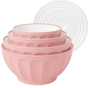 lot 5572 image: BoxedHome Mixing Bowls with Lids Set, 4PK Large 0.2�� Thick Plastic Nesting Mixing Bowl, Microwave Safe,Size 1.37,2.32,3.8 and 5.07qt, Pink