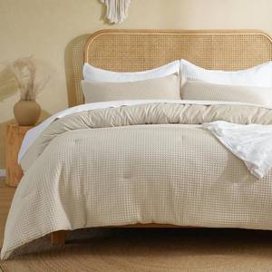lot 5576 image: Davids Home Waffle Weave Comforter Set 3PCS King Size, Soft Breathable Lightweight Cozy Skin-Friendly Warm for All Season, Elegant Aesthetic Home Decor Bedding Set with Pillow Shams, Linen