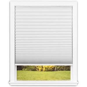 lot 5578 image: Redi Shade No Tools Easy Lift Trim-at-Home Cordless Pleated Light Filtering Fabric Shade White, 36 W x 64 L, (Fits windows 19- 36)