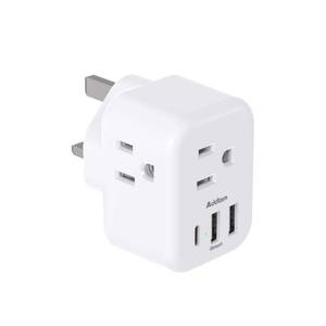lot 6030 image: US to UK Ireland Plug Adapter, Addtam Type G Power Adapter with 3 AC Outlets and 3 USB(1 USB C), Travel Essentials for USA to Dubai Scotland British London England Hong Kong Irish