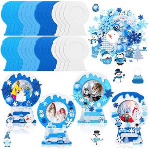 lot 6045 image: Ferraycle 232 Pieces Winter DIY Picture Frames Craft Kit 32 Pieces Snow Photo Frames with 200 Stickers to Decorate for Xmas Winter Party Favor Classroom Home(Vivid Color,Fun Style)