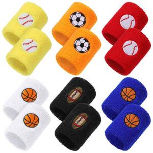 lot 6058 image: 24 Pieces Sports Wristbands for Kids, Colorful Wrist Sweatbands Terry Cloth Wristbands with Soccer Basketball Football Baseball Design for Sports Party Birthday Party Favors, 6 Colors (Bright Color)