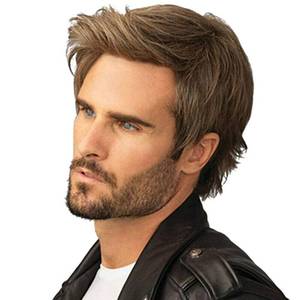 lot 6066 image: Kaneles Mens Wigs Short Straight Brown mix Natural Synthetic Cosplay Hair Wigs for Male Guy