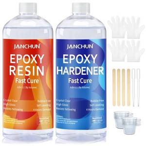 lot 6075 image: JANCHUN Crystal Clear Epoxy Resin Kit 32OZ, Bubble-Free, Anti-Yellowing, Self Leveling Easy Mix 11 Coating and Casting Resin for Table Top, Molds, Tumbler Crafts, Painting, Jewelry, DIY Gifts incomplete