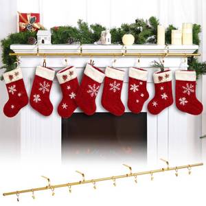 lot 6078 image: Moxweyeni 18 Pcs 3 in 1 Christmas Fireplace Stocking Holders for Mantel 63.4 Adjustable Gold Christmas Stocking Rod 4 Fireplace No Drill Hangers 10 Metal Clips for Mantel Garland Xmas Ornaments
