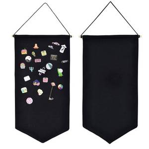 lot 6084 image: Hixixi 2pcs DIY Long Blank Canvas Banner Flags Wall Display Banners Enamel Pin Banners Collection Lapel Badge Storage Canvas Wall Hanging with Rod (Black)