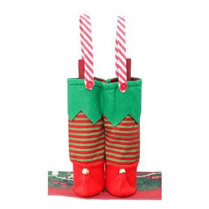 lot 6088 image: Christmas Double Wine Bottle Gift Bags �� Elf Boot Wine Bag For Wine Bottles With Bells, Christmas Reusable Felt Wine Totes For Bottles Covers Gifts, Holiday Gift Bags