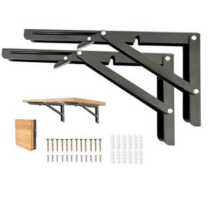 lot 6091 image: Folding Shelf Brackets, 16 Inch 2 Pcs Heavy Duty Shelf Brackets, Collapsible Brackets for Foldable Shelf, Bench Table, Wall Mounted Folding Table Brackets Space-Saving