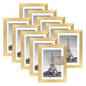 lot 6098 image: upsimples 5x7 Picture Frame Set of 10, Display Pictures 4x6 with Mat or 5x7 Without, Multi Photo Frames Collage for Wall or Tabletop Display, Gold
