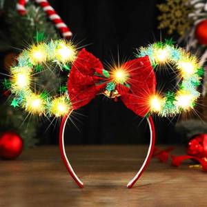 lot 6101 image: BARTOSI Light Up Christmas Headband Mouse Ears Headbands Xmas Bow Hairbands Holiday Hair Accessories for Women and Girls