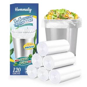 lot 6103 image: 1.6 Gallon 120 pcs (Fit 1.3-1.6 Gal)Small Clear Trash Bags, Strong 1.3 Gallon1.5 Gallon 1.6 gallons Garbage Bags, Bathroom Trash Can Bin Liners, Mini Bags for Office, Waste Basket Liner,Fit 5-6 Liters