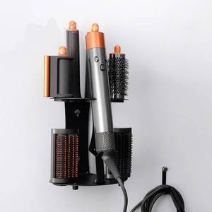 lot 6111 image: Mungha Tiered Storage Holder for Dyson Air-wrap Curling Iron Accessories, Stand on Desktop or Wall Mounted Rack Bracket Stand for Home Bathroom Organizer Black