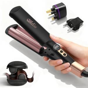 lot 6114 image: Travel Mini Waver Hair Tool Crimper for Women 0.4 inch Small Double Barrel S Waver Curling Iron Dual Voltage (110-240V) with European Plug Adapter, 5 Temps, Anti-scalding, Auto-Off (Black)