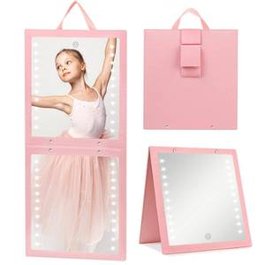 lot 6129 image: Fabuday Lighted Hanging Mirror for Dance Backstage - Rechargeable Folding LED Full Length Mirror with Lights for Dancers, Portable Foldable Travel Body Mirrors, Brightness Adjustable, Pink