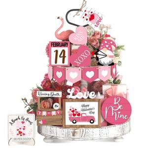 lot 6135 image: Pickmesh 21 Pcs Valentine Tiered Tray Decor Set Valentine Table Decorations Conversation Heart Wooden Decoration Farmhouse Valentines Day Decorations Heart Wooden Signs for Home(Elegant) incomplete