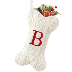 lot 6138 image: Malier Dog Christmas Stocking with Initials, Letter A Embroidered Knit Christmas Stocking for Dogs, White Large Bone Shape Xmas Pet Stockings Hanging Stocking for Dogs Cats Pets (White, Letter-B)