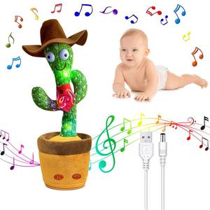 lot 6140 image: UMIKOOL DIRECT Dancing Cactus Repeats What You Say, Talking Sunny Cactus Toy USB Charging, Dancing Lighting Recording Mimicking Toy for Kids (Cowboy)