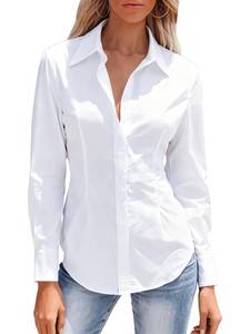 lot 6149 image: Mutitop Button Down Shirts for Women Long Sleeve Dress Shirts Wrinkle Free Collared Work Office Solid Blouses Corset Tops - All White M