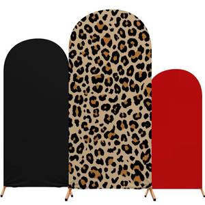 lot 6160 image: Tingjoo 3 Pcs Leopard Theme Party Arch Backdrop Stand Cover Spandex Fitted Arch Cover, 4ft 5ft 6ft Photo Background Props Christmas New Year Birthday Decor(Black Red)