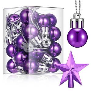lot 6161 image: RoundFunny 25 Pcs Christmas Balls Ornaments Set Mini Tree Decoration 0. 79 Inch Christmas Ball Tree Topper Star Hanging Ornaments for Party Decoration(Purple)