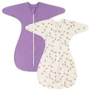 lot 6163 image: ZIGJOY Shark-Fin Transition Swaddle - 1.0 Tog Baby Sleep Sack Soft Cotton Transitional Swaddle Baby Wearable Blanket with 2-Way Zipper for All Seasons, Purple&Flower, 3-6 Months