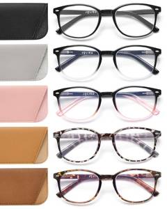 lot 6166 image: JOLISU 5 Pack Reading Glasses For Women, Blue Light Blocking Computer Reader Spring Hinge Eyeglasses (1.50)