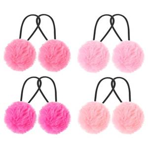 lot 6169 image: Lusofie 4 pairs Pom Pom Hair Ties Fluffy Elastic Hair baby Ties Hair Accessories Bows Stretchy Nylon Hairbands Christmas Halloween Accessories