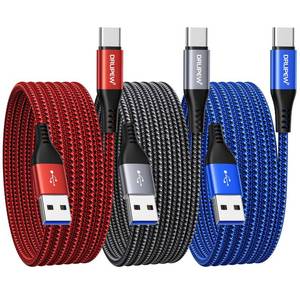 lot 6186 image: USB C Cable 10 ft 3Pack, Extra Long USB A to USB C Cable 10ft Braided Type C Fast Charging Cord for Samsung Galaxy S20 S21 S22 S23 S24 Ultra 5G S10 S9, A20 A51 A52 A72, iPhone 15 Series, PS5, Switch