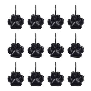 lot 6189 image: Sunlit Fashion Design Cute Paw Print Polished Shower Curtain Hooks for Dog Cat and Bear, Rust Proof Oil Metal Shower Curtain Rings, Black-12 Pack