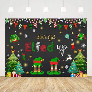 lot 6200 image: AIBIIN 7x5ft Lets Get Elfed Up Backdrop for Photography Green Merry Christmas Night Party Background Christmas Trees Flags Ugly Sweater Decorations Christmas Banner Photo Props Supplies