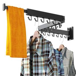 lot 6210 image: HEILAIYI Clothes Drying Rack for Laundry,Wall Mounted Clothes Hanger Rack,Folding,Retractable,Collapsible(J Shape Hooks)