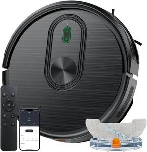 lot 7461 image: XIEBro Robot Vacuum and Mop Combo, 2 in 1 Robotic Vacuums Cleaner with 3200Pa Max Suction, AppWi-FiVoice, Robot Vacuum with Schedule, Self-Charging, Slim, for Pet Hair, Hard Floor, Carpet (No Power)