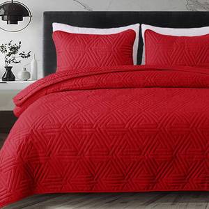 lot 7469 image: Whale Flotilla Soft Queen Size Quilt Set for All Seasons, 3-Piece Ultrasonic Geometric Quilts Bedding Set, Lightweight Reversible Bedspread, Coverlet, Bed Cover with 2 Pillow Shams, Red