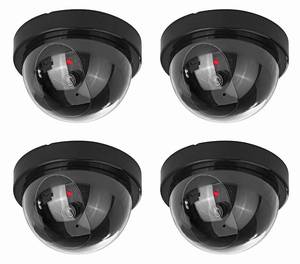 lot 7471 image: NONMON 4 Pack Dummy Fake Camera Security CCTV Dome Cameras with Flashing Red LED Light for Indoor Outdoor Home Business, Black