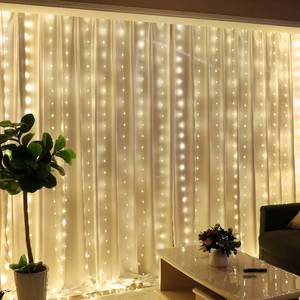 lot 8072 image: HXWEIYE 300LED Fairy Curtain Lights, 9.8x9.8Ft USB Plug-in 8 Modes Christmas String Hanging Lights with Remote for Bedroom Backdrop Wedding Indoor Wall Decor, Warm White, Tangle-Free �� 1 Pack