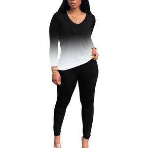 lot 8082 image: PINSV Womens Tracksuits 2 Piece Outfits Sweatsuit Long Sleeve Top Jogger Legging Pants Sets Black Gradient XL1