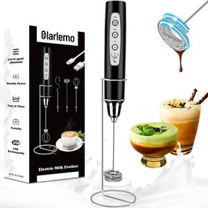 lot 8099 image: Colarlemo Milk Frother Handheld Rechargeable with Stand, Frother Wand Drink Mixer Electric Whisk for Coffee, Detachable With 3 Stainless Whisks, Hand Mixer for Lattes, Cappuccino, Matcha, Egg, Black