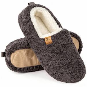 lot 8101 image: EverFoams Women��s Soft Curly Full Slippers Memory Foam Lightweight House Shoes Cozy Loafer with Polar Fleece Lining Dark Grey,11-12 US