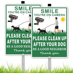 lot 8103 image: (2 Pack) Clean Up After Your Dog Signs, Please Pick Up After Your Dog Sign for Yard, No Pooping Dogs Signage for Yards, 8x28 Heavy Duty Aluminum Weather Resistant and Easy to Install with Stake (Green)