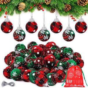 lot 8109 image: Aodaer 36 Pieces Mini Balls Ornaments Red and Black, Red and Green Buffalo Plaid Fabric Ball Ornaments for Christmas Tree Hanging, Plastic Xmas Ball Decorations, 1 Inch