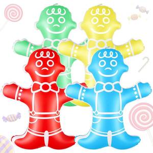 lot 8110 image: Realspring 4 Pcs Candy Birthday Party Decoration for Kids 19.5 Inch Inflatable Colorful Gingerbread Man Prop Balloons Baby Shower Party Supplies Summer Holiday Gift