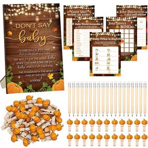 lot 8119 image: Patelai 321 Pcs Fall Thanksgiving Baby Shower Game Supplies Rustic Fall Baby Shower Bingo, Guess Who Mommy or Daddy Friendsgiving Little Pumpkin Is on The Way Photo Booth Photography