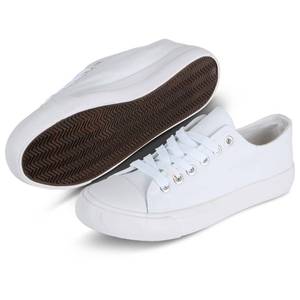 lot 8128 image: hello basics White Canvas Shoes for Women Casual Low Top Sneakers Fashion Womens Tennis Shoes, White, Size 6