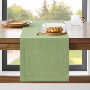 lot 8145 image: ZeeMart Linen Textured Border Table Runner, 14 x 48 Inch Green, Farmhouse Style Sage Green Table Runners 48 Inches Long, Easy Care Everyday Polyester Table Runner