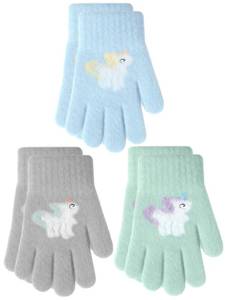 lot 8149 image: EBOOT 3 Pairs Kids Winter Knit Gloves Stretchy Full Finger Fluffy Mittens for Toddler Boys Girls 1-11 Years(Bright Colors,1-3 Years,Pegasus Style)