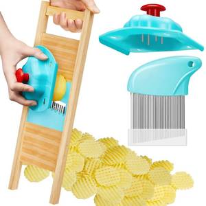 lot 8157 image: 3 Pcs Waffle Fry Cutter Set Crinkle Cutter for Potatoes French Fry Lattice Maker Carrot Wavy Chopper Slicer Stainless Steel Knife with Protective Cover for Home Veggies Pickle Kitchen Food Safety